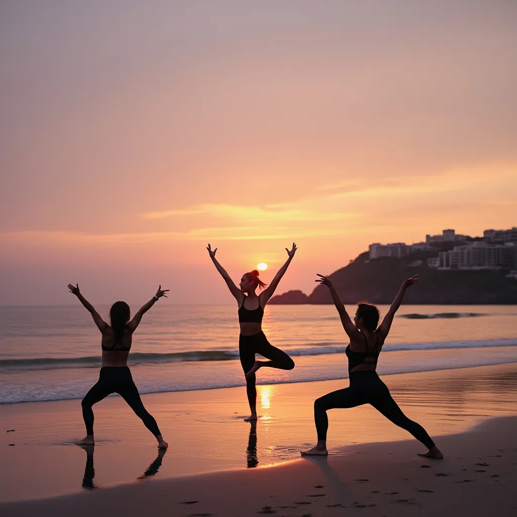 Sessão de yoga ao nascer do sol