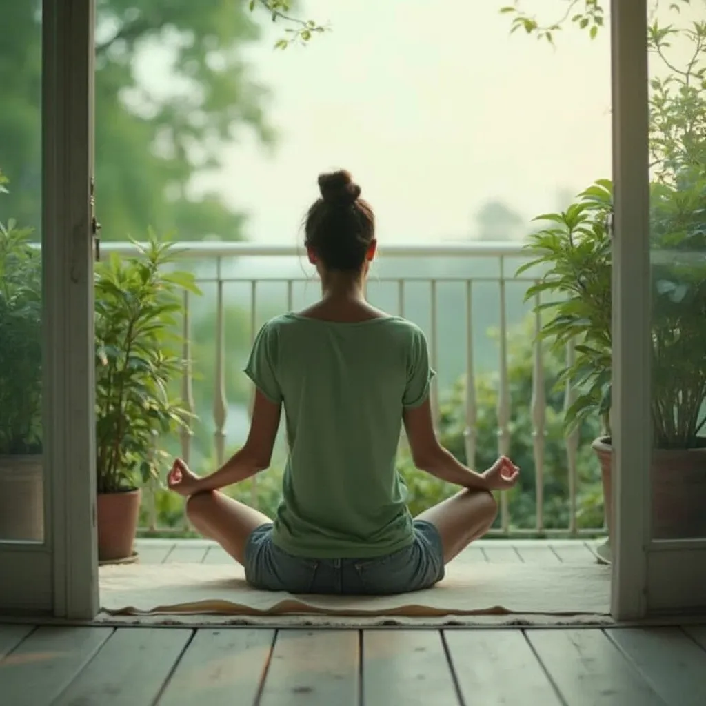 Pessoa a meditar numa varanda